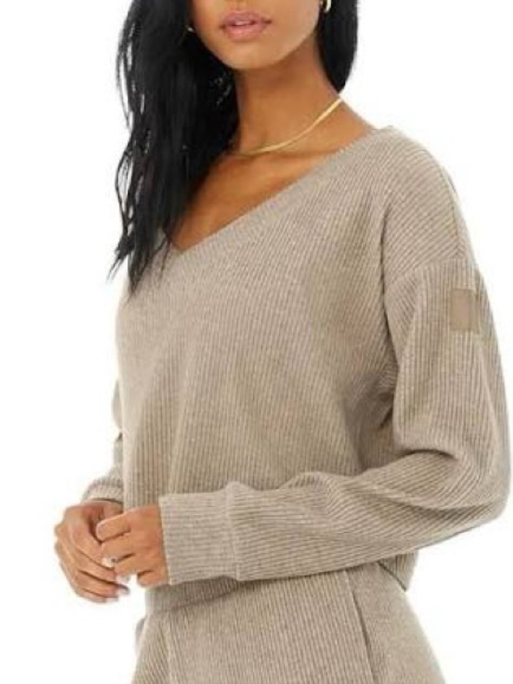 Alo Yoga Muse Ribbed V Neck Pullover Sweater Top Size S Chic Lounge Workout